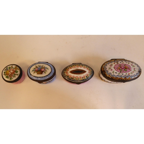 172 - Four various 19thC patch boxes, dissimilarly decorated with floral designs