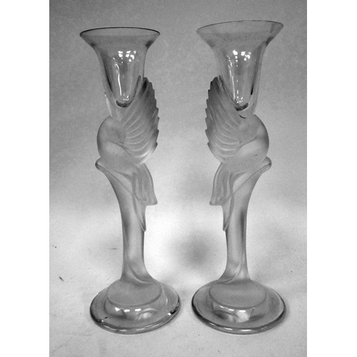 178 - A pair of Faberge Snow Dove crystal candlesticks, left and right  bearing etched marks  9