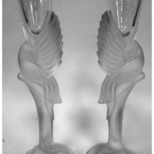 178 - A pair of Faberge Snow Dove crystal candlesticks, left and right  bearing etched marks  9