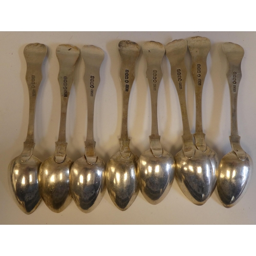 181 - A set of eight Victorian Scottish silver Queen's pattern dessert spoons  William Clarke Shaw&nb... 