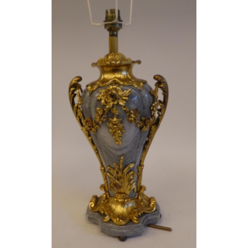 246 - A modern Continental inspired gilt metal mounted, marble table lamp of baluster form, on a stepped, ... 