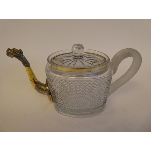 254 - A 19thC teapot with a gilded band lid, a part-frosted handle, fashioned as a serpent and the spout a... 