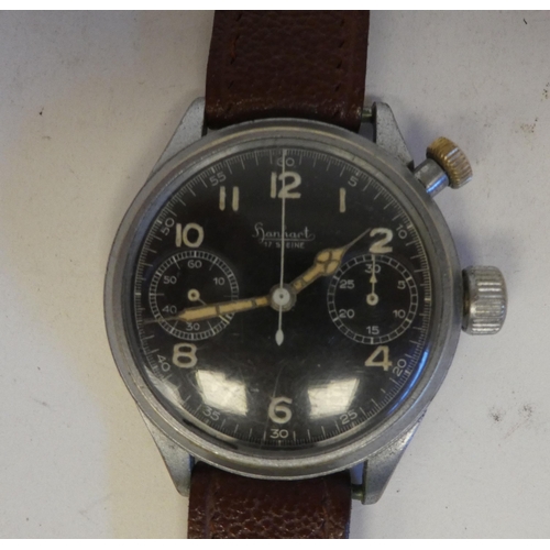 257 - A circa 1930/40s German Luftwaffe, nickel cased Hanhart pilot's chronograph; the movement faced by a... 