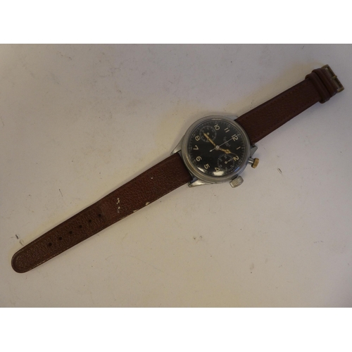 257 - A circa 1930/40s German Luftwaffe, nickel cased Hanhart pilot's chronograph; the movement faced by a... 