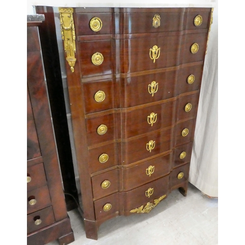 274 - A modern Louis XVI design mahogany commode with a marble top, over seven long drawers with ormolu mo... 