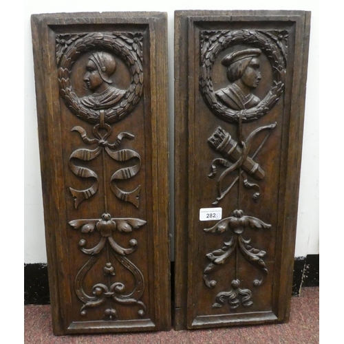 282 - Two early/mid 19thC European (possibly Flemish), Romayne carved oak furniture panels, decorated with... 