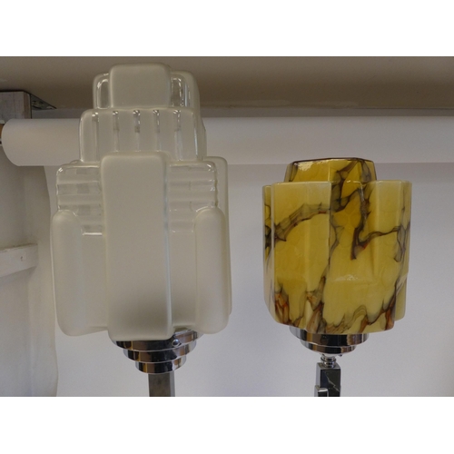 287 - Two dissimilar Art Deco inspired, steel framed table lamps with glass shades  24