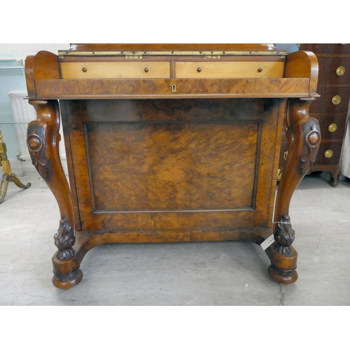 293 - A late Victorian walnut piano Davenport, the box top section with a rising panel, enclosing a pigeon... 