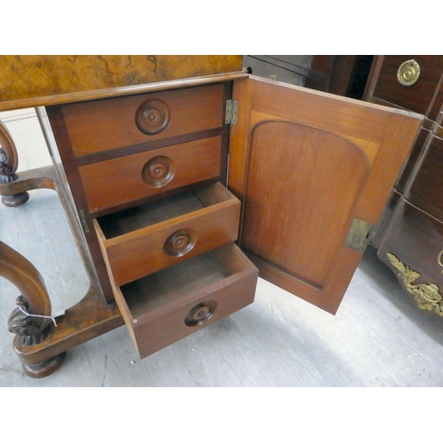 293 - A late Victorian walnut piano Davenport, the box top section with a rising panel, enclosing a pigeon... 