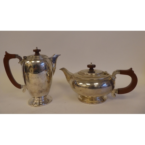 296 - A George VI four piece silver tea set, comprising a teapot, coffee pot, cream jug and sugar basin  M... 