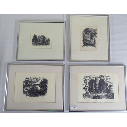 35 - After Ray Hedger - four individually titled monochrome prints  bearing pencil signatures  ... 