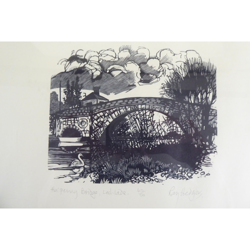 35 - After Ray Hedger - four individually titled monochrome prints  bearing pencil signatures  ... 