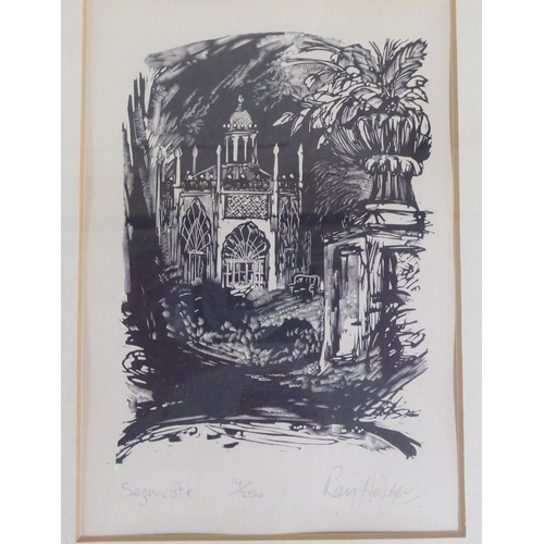 35 - After Ray Hedger - four individually titled monochrome prints  bearing pencil signatures  ... 