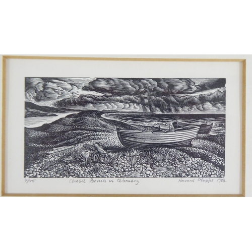 44 - After Howard Phipps - 'Chesil Beach in February'  Limited Edition 4/75 monochrome print  bears a pen... 