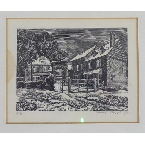 46 - After Howard Phipps - a building in a winter landscape, possibly Harnham Gate, Salisbury  Limited Ed... 