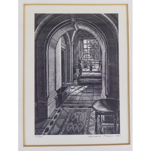 53 - After Howard Phipps - 'An Interior Hallway'  Limited Edition 10/90 monochrome print  bears a pencil ... 