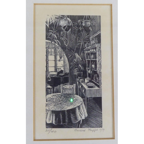 56 - After Howard Phipps - 'A Dining/Music Room Interior Scene'  Limited Edition 20/40 monochrome print  ... 