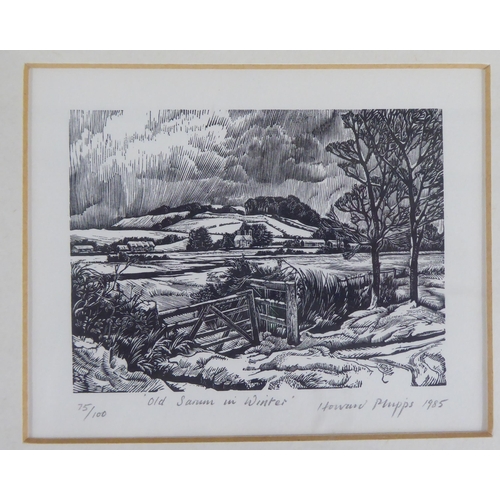 57 - After Howard Phipps - 'Old Sarum in Winter'  Limited Edition 75/100 monochrome print  bears a pencil... 