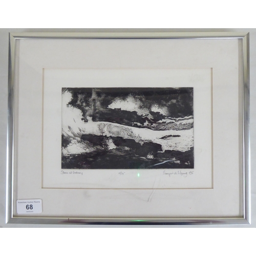 68 - After Francois de Mauny - 'Storm at Godreoy'  Limited Edition 11/25 monochrome print  bears a pencil... 