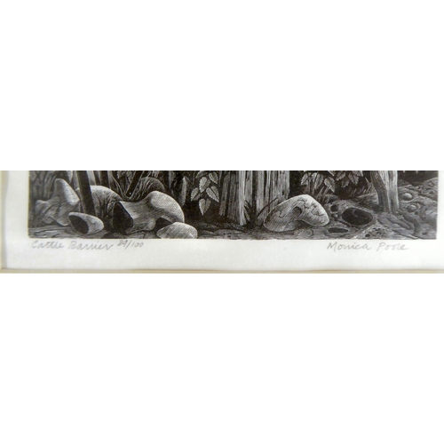 69 - After Monica Poole - 'Cattle Barrier'  Limited Edition 29/100 monochrome print  bears a pencil signa... 