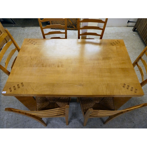 92 - A modern beech kitchen table, raised on square legs  29