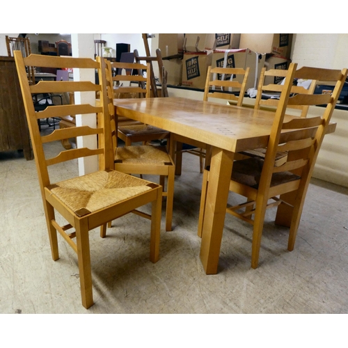 92 - A modern beech kitchen table, raised on square legs  29