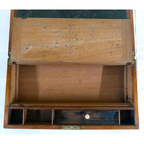 94 - A mid Victorian mahogany writing slope with straight sides and hinged lid, enclosing a part-fitted i... 