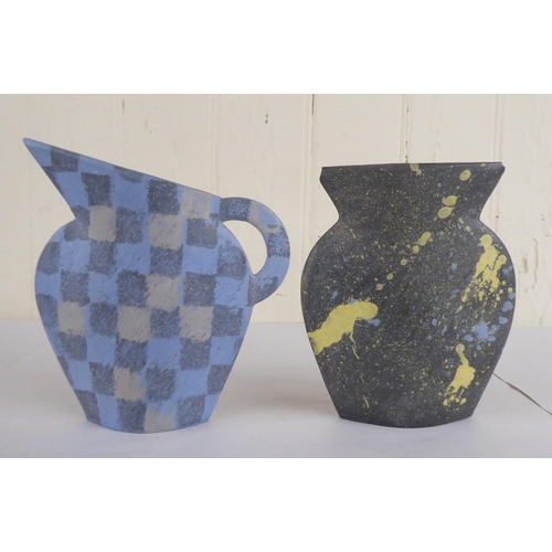 99 - Liz Beckenham - a flat form pottery vase and jug, signed on the base  both approx. 7