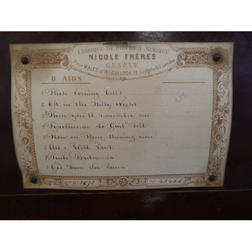 314 - A late 19thC Nicole Freres rosewood cased music box, playing eight airs  6