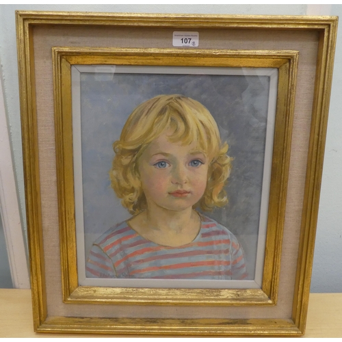 107 - Philippa Romer - a head and shoulders portrait, a young child  oil on canvas  bears a sign... 