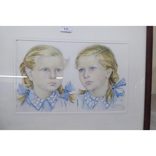 111 - M Mostyu - a study of two young girls  watercolour  bears a signature  9.5