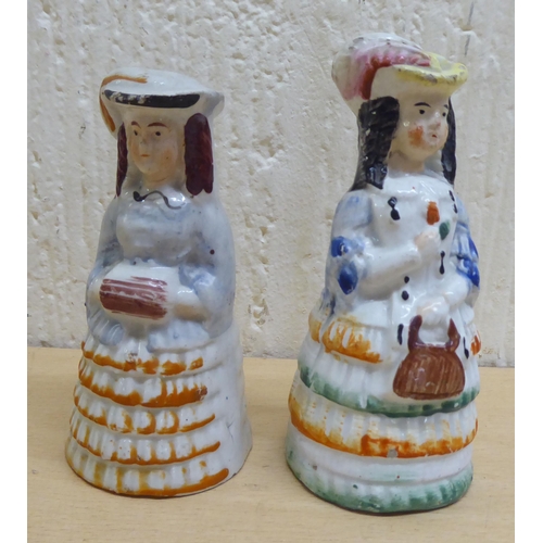 112 - Victorian Staffordshire pottery flatback figures: to include a man and woman, in Scottish dress ... 