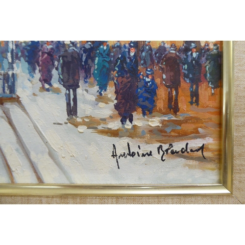 113 - A Parisian street scene  oil on canvas  bears an indistinct signature  15