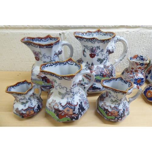 114 - 19thC Masons Ironstone jugs, each decorated with flora  largest 8