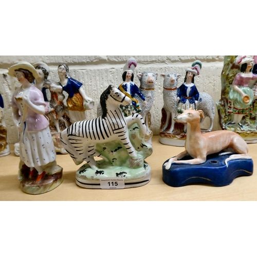 115 - Victorian Staffordshire pottery collectables: to include a zebra  6.5