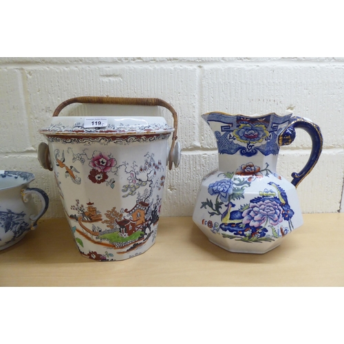 119 - Ceramics: to include a late Victorian Doulton Burslem china chamber pot, decorated with flora