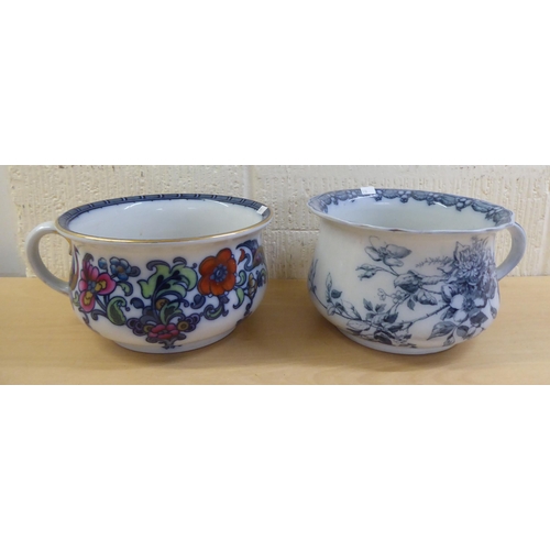 119 - Ceramics: to include a late Victorian Doulton Burslem china chamber pot, decorated with flora