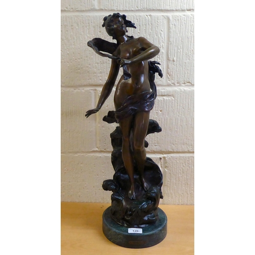 120 - After Augustus Moreau - a patinated bronze figure, a nude on the crest of a wave  25