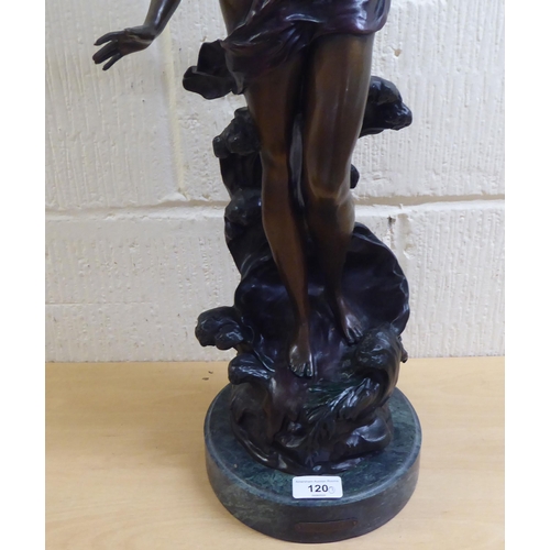 120 - After Augustus Moreau - a patinated bronze figure, a nude on the crest of a wave  25