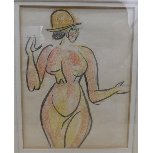 134 - Henri Gaudier-Brzeska - 'Nude in a Bowler Hat'  watercolour & pastel  bearing a Mercury Gallery,... 