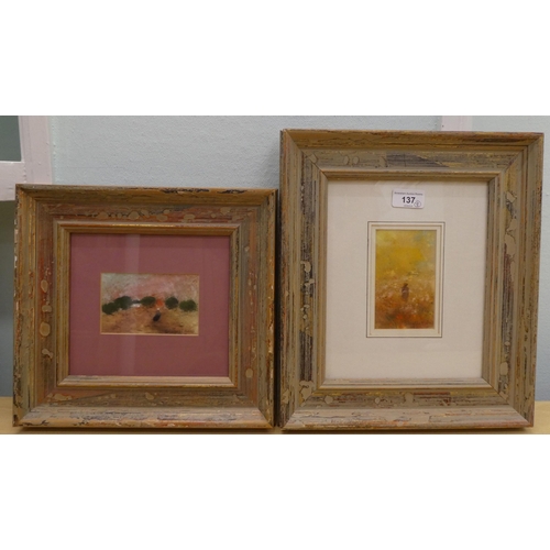 137 - Gabrielle Bellocq - two stylised landscape scenes  pastels  bearing signatures  5