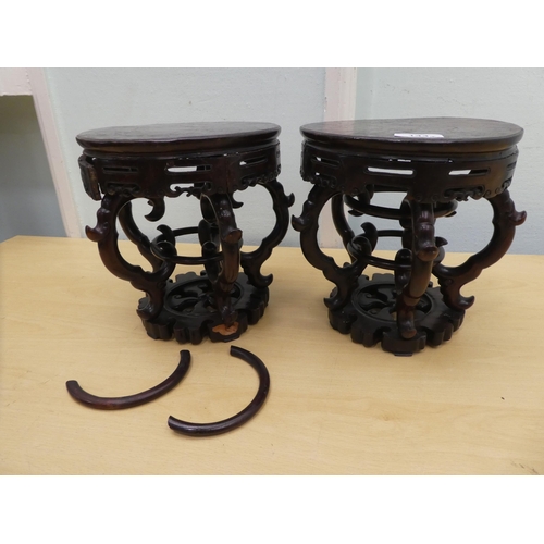 144 - A pair of mid 20thC Chinese rosewood vase stands with scrolled legs  9