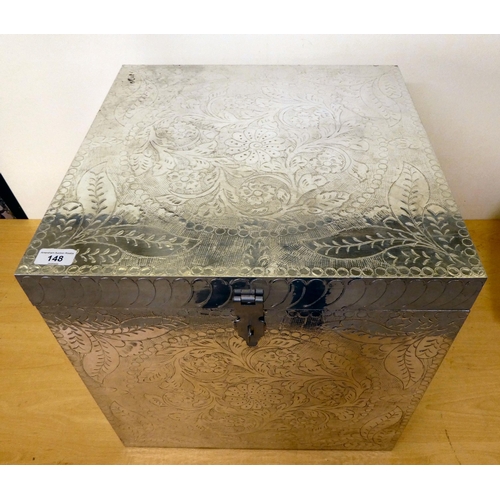 148 - A metal clad blanket box, decorated in floral patterns  18