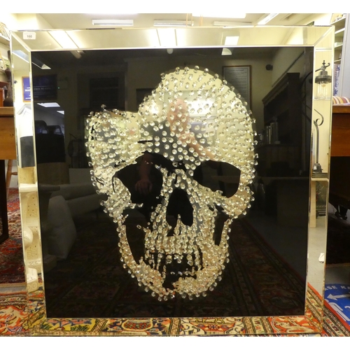 160 - Modern art, a skull motif mirror, filled with suspended rhinestones, by Kare Design  39.5