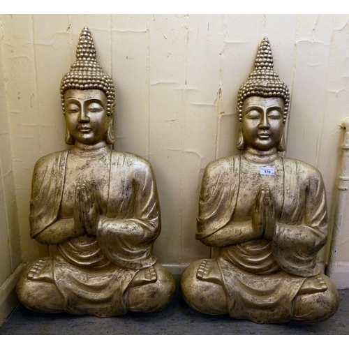 170 - A pair of modern composition wall plaques, fashioned as seated Buddhas  33