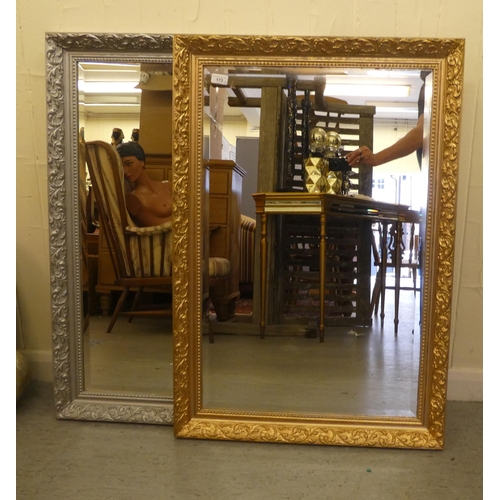 173 - Two modern mirrors, in gilt and silver frames  each 38