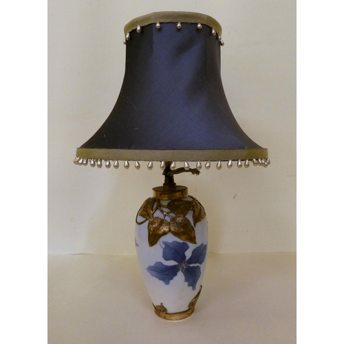 176 - A Royal Copenhagen porcelain table lamp, overlaid in 925 foliage design silver ornament  8