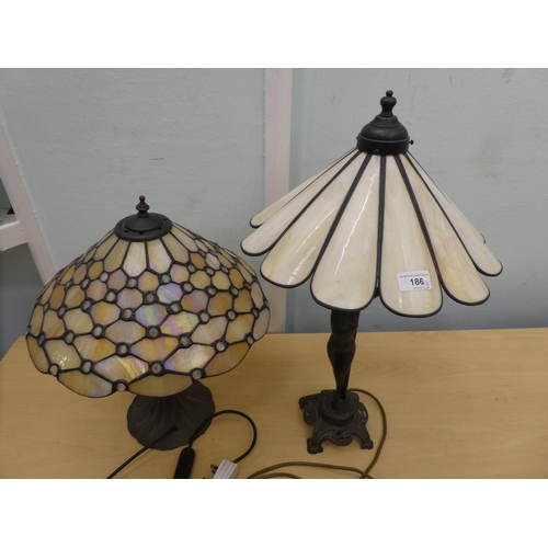 186 - Two modern Art Nouveau cast metal table lamps, one with a figural column and a glass shade  23