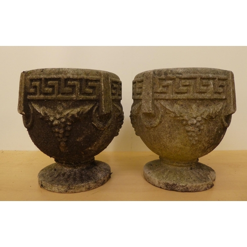 197 - A pair of composition stone pedestal planters with Greek Key ornament  10