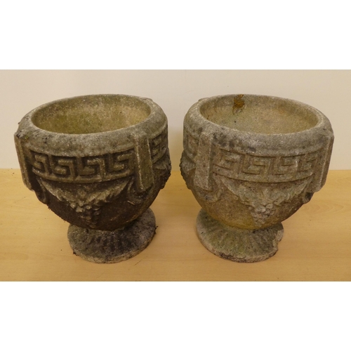 197 - A pair of composition stone pedestal planters with Greek Key ornament  10